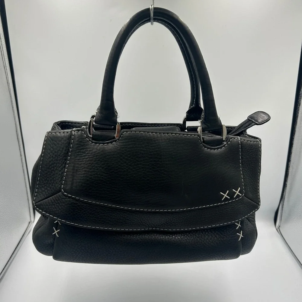 Radley London Satchel Handbag Womens Small Black Leather Contrast Stitch B-027